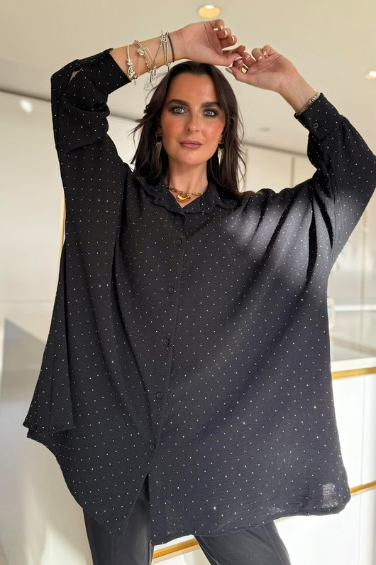 Stella Micro Stud Oversized Shirt Black